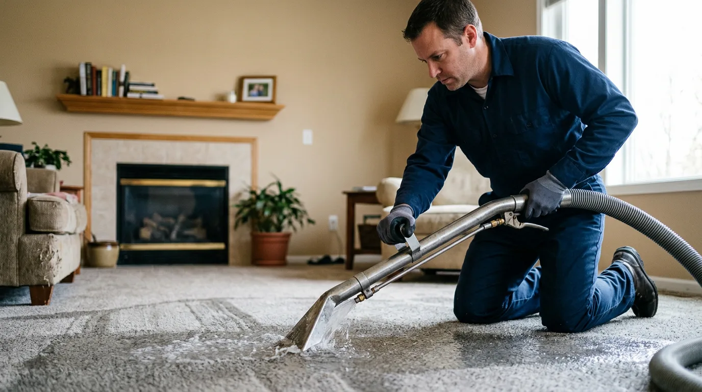 Water damage restoration technician working near Cape May Court House, NJ